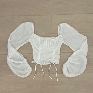 cropped blowout sleeve tied top